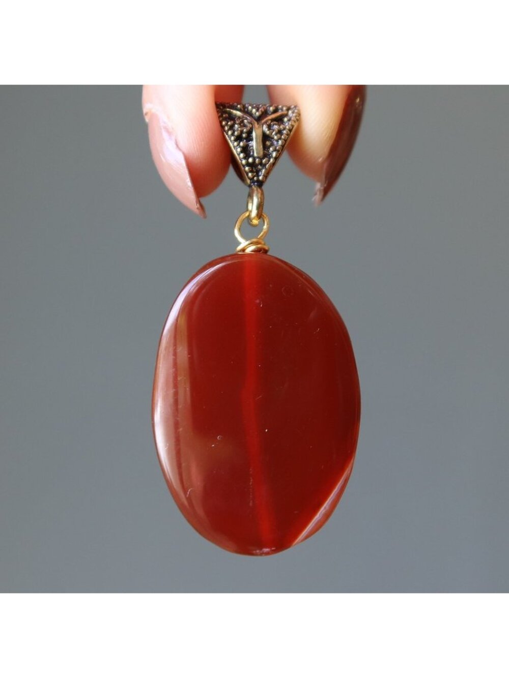 Carnelian Pendant Dark Red Orange Oval Crystal Gold Charm Gemstone Focal